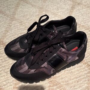 Prada Black and Gray Camouflage Sneakers